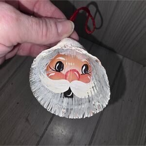 Vtg Hand Painted Santa Claus Shell Ornament Christmas Holiday Whimsy Cute